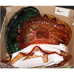 7) BOX W/ 7 PC ASSORTED COLORED GLASS - SOME