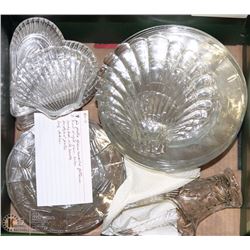 13) BOX W/ ASSORTED SHAPED GLASS DISHES INCL