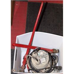 24 INCH + 20 INCH PIPE WRENCHES + SUMP PUMP