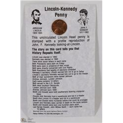 MOUNTED LINCOLN KENNEDY PENNY WITH INCORMATION