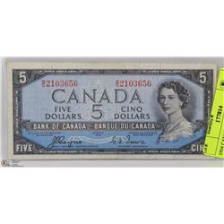1954 CANADIAN  DEVILS FACE $5.00 BILL