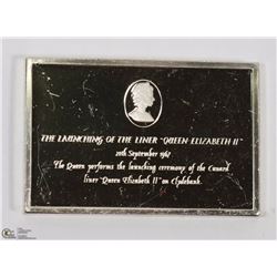 SILVER DEPICTING THE LAUNCH OF QE II