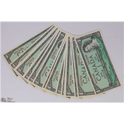 25 CONSECUTIVE 1954 ZZ SERIES $1 CANADA BANKNOTES