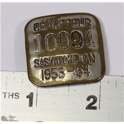 1953-54 CHAUFFEUR BADGE SASKATCHEWAN