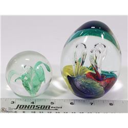 2 ART GLASS PAPER WEIGHTS.