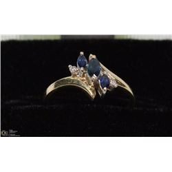 10K YELLOW GOLD, SAPPHIRE & DIAMOND RING SIZE 6.75