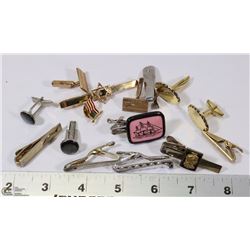 ESTATE BOX OF CUFFLINKS & TIE CLIPS.