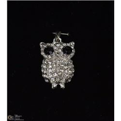 ESTATE RHINESTONE OWL PENDANT.