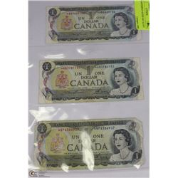 3 REPLACEMENT NOTES SET 1$ 1973
