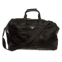 Prada Black Nylon Leather Double Handle Duffle Travel Bag