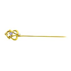 Blue Crystal and Seed Pearl Stick Pin - 10KT Yellow Gold