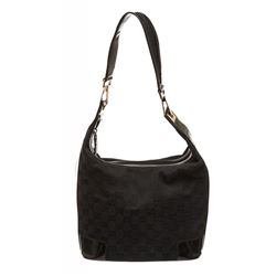 Gucci Black Canvas Monogram Patent Leather Shoulder Bag
