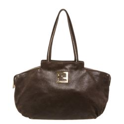 Fendi Brown Metallic Leather Zipper Hobo Shoulder Bag