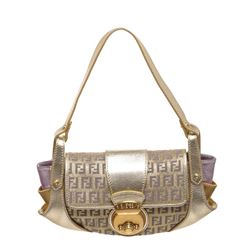 Fendi Metallic Gold Purple Fabric Leather Borsa Compilatior Shoulder Bag
