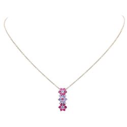 0.65 ctw Pink Tourmaline and Tanzanite Pendant with Chain - 14KT and 18KT White