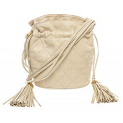 Chanel Beige Quilted Lambskin Leather Drawstring Tassel Small Shoulder Bag