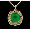 Image 2 : 36.24 ctw Emerald and Diamond Pendant W/ Chain - 18KT Two-Tone Gold GIA Certifie