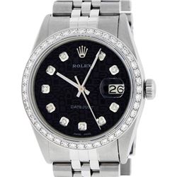 Rolex Mens Stainless Steel Black Diamond Datejust Wristwatch