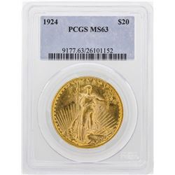 1924 $20 St. Gaudens Double Eagle Gold Coin PCGS MS63