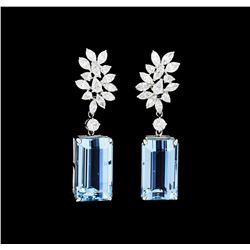 28.27 ctw Aquamarine And Diamond Earrings - 18KT White Gold