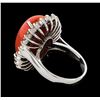 Image 3 : 9.80 ctw Coral and Diamond Ring - 14KT White Gold
