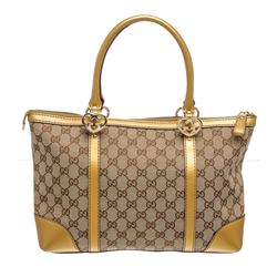 Gucci Beige Brown Canvas Gold Leather Monogram Shoulder Bag
