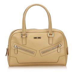 Gucci Beige Tan GG Logo Leather Double Zipper Bag