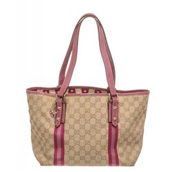 Gucci Beige Brown Monogram Canvas Pink Leather Tote Shoulder Bag