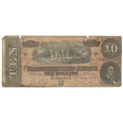 1864 $10 The Confederate States of America Note T-68 CC
