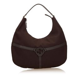 Gucci Brown Fabric Leather Double G Shoulder Bag