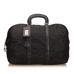 Prada Black Nylon Leather Double Handle Zipper Travel Duffle Bag
