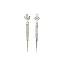 Crystal Petal Post Tassel Earrings - Silver Plated