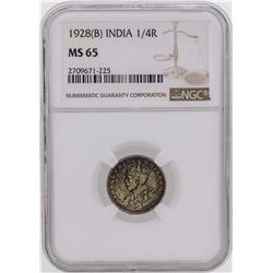 1928(B) India 1/4 Rupee Coin NGC MS65