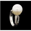 Image 4 : Pearl and Diamond Ring - 18KT White Gold