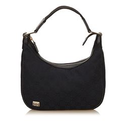 Gucci Black Canvas Jacquard Leather Trim Shoulder Bag