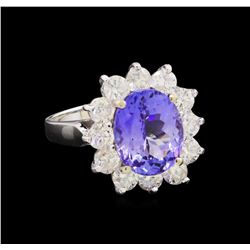 14KT White Gold 3.80 ctw Tanzanite and Diamond Ring