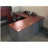 Image 1 : L-SHAPED MAHOGANY TOP DESK WITH MATCHING CREDENZA WITH HUTCH