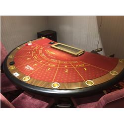 COMMERCIAL QUALITY 8 PLAYER BACCARAT TABLE WITH LOCKING CHIP TRAY AND DROP SAFE