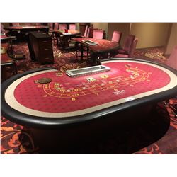 COMMERCIAL QUALITY 10 PLAYER EZ BACCARAT TABLE WITH LOCKING CHIP TRAY AND DROP SAFE