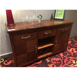 INLAYED WOOD TOP SIDEBOARD WITH LAMP