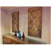 Image 2 : VERY OLD WOODEN SIDE BOARD WITH GLASS TOP, COMES WITH 4  PAINTINGS AND 3 GLASS ORNAMENTS