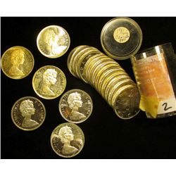 1966 Original Solid Date Brilliant Uncirculated Roll of Canada "Voyageur" Silver Dollars. All .800 f