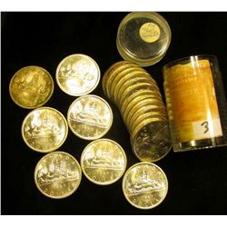 1965 Original Solid Date Brilliant Uncirculated Roll of Canada "Voyageur" Silver Dollars. All .800 f