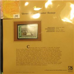2002 Vermont Waterfowl Stamp $5.00, Mint Condition in plastic sleeve with literature, unsigned. Depi