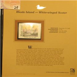 2002 Rhode Island Waterfowl Stamp $7.50, Mint Condition in plastic sleeve with literature, unsigned.