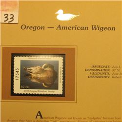 2002 Oregon Waterfowl Stamp $7.50, Mint Condition in plastic sleeve with literature, unsigned. Depic