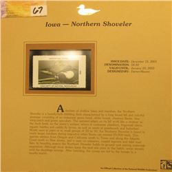 2002  Iowa Waterfowl Stamp $8.50, Mint Condition in plastic sleeve with literature, unsigned. Depict