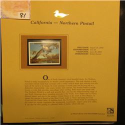 2002  California Waterfowl Stamp $10.50, Mint Condition in plastic sleeve with literature, unsigned.