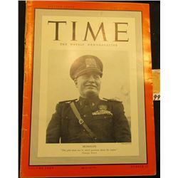 April 8, 1940 "Time The Weekly Newsmagazine", cover depicts "Mussolini.", excellent condition.