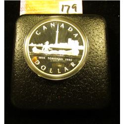 1834 1984 "Toronto, Canada 150th Anniversary.500 Fine Silver Cameo Proof Silver Dollar in original b